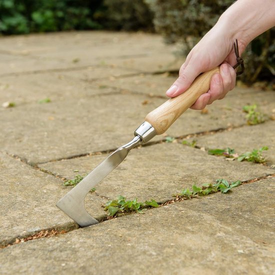 Voegenkrabber – onkruidkrabber van roestvrij staal voor het verwijderen van mos en onkruid, voegenmes met steel van essenhout, lengte: 28,5 cm van WOLF-Garten