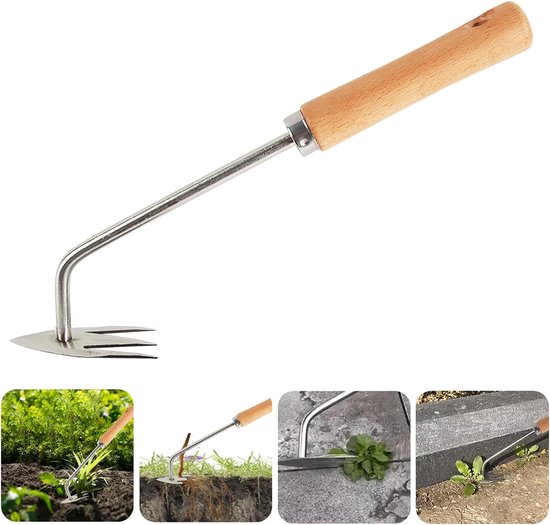 Voegenkrabber, onkruidverdelger, onkruidverwijderaar, voegenkrabber met steel, onkruidsteker, roestvrij staal, tuingereedschap, voor tuin, gras, graven, verplanten, wieden van Merkloos	