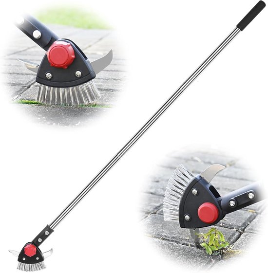 Voegenkrabber - Verstelbare Onkruidsteker met Lange Steel - 78-149 cm - Roestvrijstalen Schrapers en Borstel - Voor Tuin en Terras