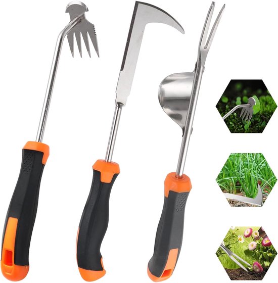 voegenkrabber-voegenborstel-3-pack of weeding tools with rubber handles-voegenkrabbers-Thickened stainless steel gardening tools for easy storage,-Suitable for gardens, patios, backyard farms van Yardwe
