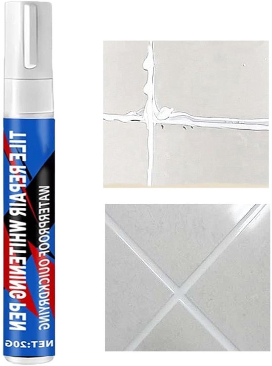 Voegenpen - Tegelverf Pen - Voegherstel - Vloeiend Doseersysteem - 15 x 3 x 3 cm - Wit