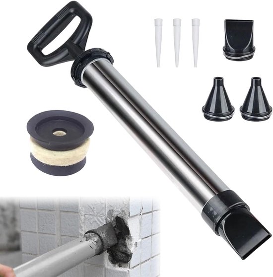 Voegenpistool voor mortel - mortelspuit - roestvrijstalen mortelpomp - handmortelpomp - voegenpistool - mortelwerper van roestvrij staal - handmatige mortelwerper - met 4 sproeiers en 3 rubberen mondstukken - voegwerk gereedschap van Merkloos	