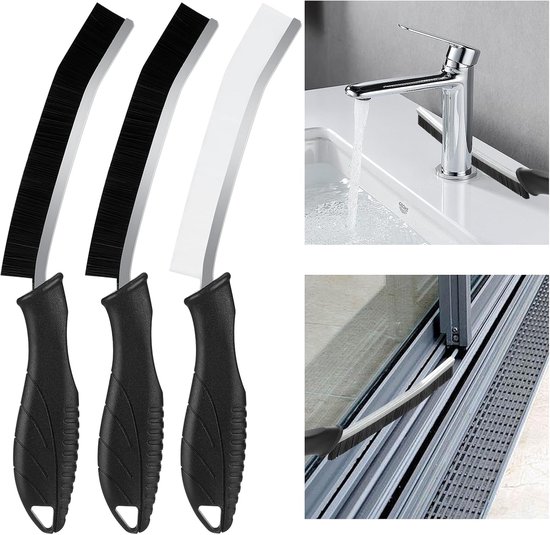 Voegenreiniger Set - Hoekborstels - Spleten Reinigen - Ergonomisch Ontwerp - 3 Stuks - Zwart Wit