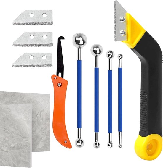 Voegenschraper Afwerkingsset - Kitverwijderaar Tegelgereedschap - Voegen Reinigen - Schuin Hoek Ontwerp - 3 Reservemessen - Zwart