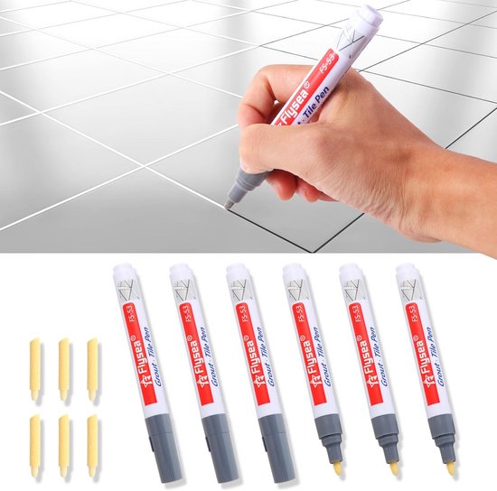 Voegenstift - Reparatiestift Tegels - Voegen Opfrissen - Waterafstotend - 6 Stuks - Lichtgrijs