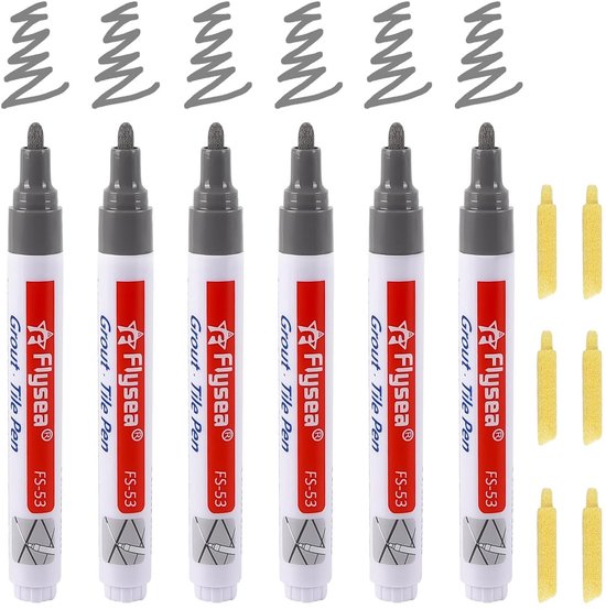 Voegenstift Set - Reparatiemarker Tegels - Voegen Herstellen - Waterdichte Inkt Reservepunt - 6 Stuks - Donkergrijs