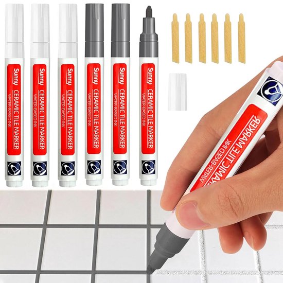 Voegenstift Set van 6 - Antraciet en Wit - Waterdichte en Schimmelbestendige Reparatiestiften voor Tegels en Vloertegelvoegen van Edding.