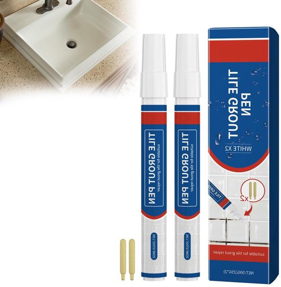 Voegenstift - Tegelstift reparatiepen - Voegen opfrissen - Waterbestendige formule - 2 stuks - Wit