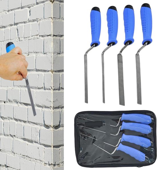 Voegspaan Set - Kitspaan Troffel - Muurreparatie Kitwerk - 4-Delig Roestvrij Staal - Diverse Maten - Grijs