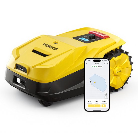 VONKO M200 Maairobot Zonder Begrenzingskabel, RTK+AI Vision, Automatische Kartering, Oppervlakte 800m², Max 1500m², 45% Hellingshoek, Slimme Obstakelvermijding, App-besturing