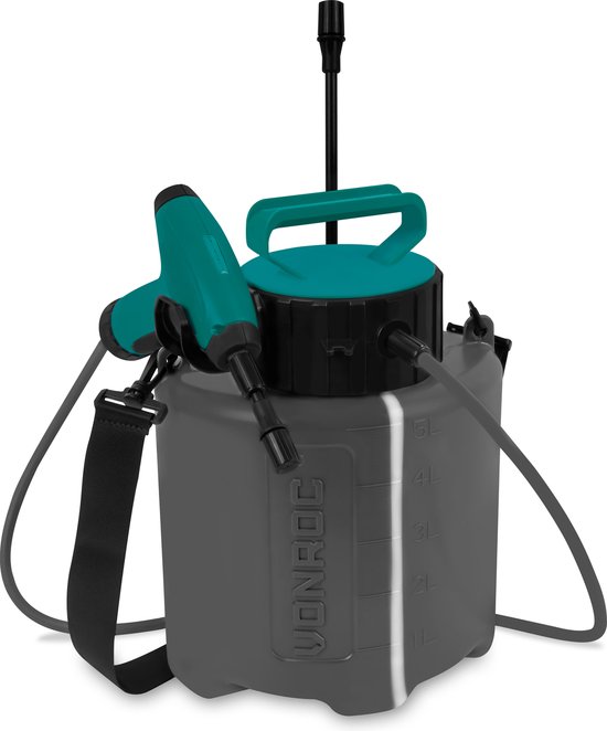 VONROC Accu drukspuit 5 liter - Nooit meer handmatig pompen - Comfortabel draagcomfort - Incl. 2 spuitlansen, schouderband en USB laadkabel van VONROC