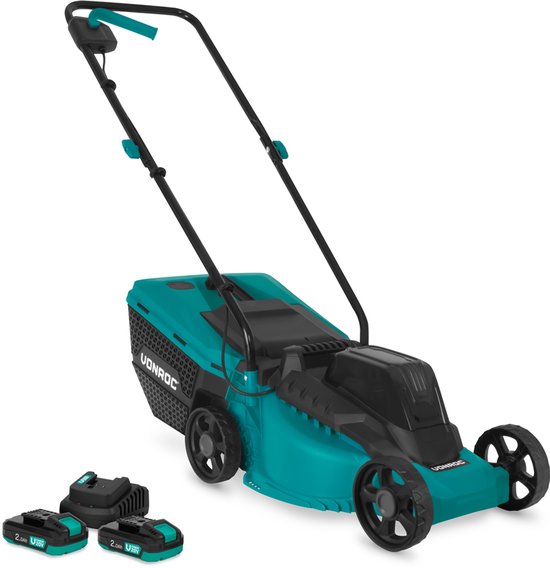 VONROC Accu Grasmaaier 20V – 32 cm maaibreedte - Borstelloze motor - Drie instelbare maai-hoogtes: 30/50/70 mm - Incl. 30L Opvangbak - Incl. 2x 2.0Ah Accu en snellader van VONROC