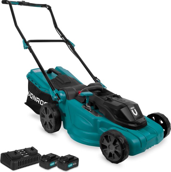 VONROC Accu Grasmaaier – 40V – 38 cm maaibreedte - Vier instelbare maaihoogtes: 35/45/55/65 mm - Incl. 45L Opvangbak - Incl. 2x 4.0Ah Accu en dubbele snellader