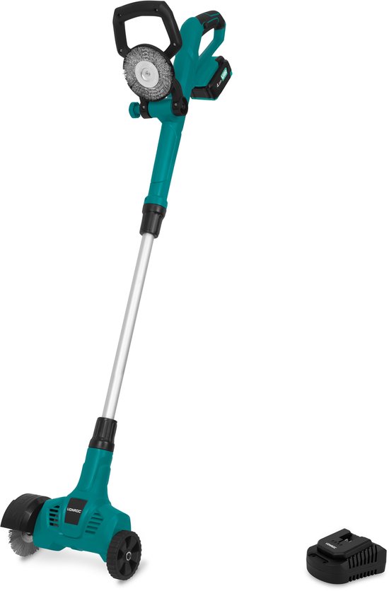VONROC Accu Onkruidborstel 20V – telescopisch handvat - staal- en nylonborstel - Incl. 4.0Ah accu en snellader