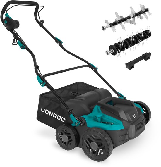 VONROC Elektrische verticuteermachine - gazonbeluchter – 1500W - maaibreedte 36 cm – 5 standen: 4 dieptestanden (12/9/6/3 mm) + 1 transportstand (+10 mm) – incl. 45L. opvangbak van VONROC