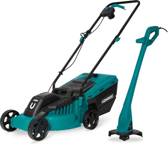 VONROC Grasmaaier 1300W 32cm maaibreedte - en Grastrimmer 300W - Ø230mm maaidiameter - Complete set! van VONROC