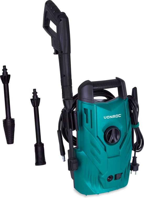 VONROC Hogedrukreiniger V14C-1 - 1400W - 110 bar - 390 l/h - Compact - Incl. 5m slang, spuitstukken en accessoires van VONROC