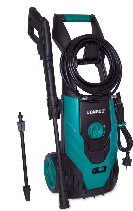 VONROC Hogedrukreiniger V18-1 1800W - 140 bar - 420 l/h - Incl. 8m slang, reinigingsmiddelen tank en meer van VONROC