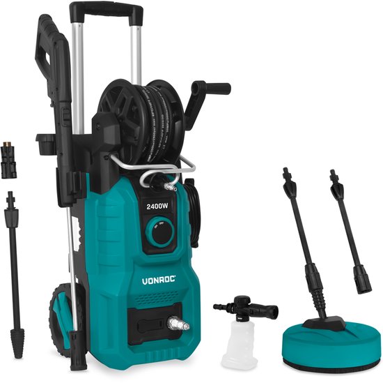 VONROC Hogedrukreiniger V24-2 - 2400W – 180 bar - Incl. terrasreiniger, schuimsproeier en accessoires van VONROC