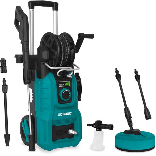 VONROC Hogedrukreiniger V24-3 - 2400W – 180 bar – drukregelaar - Incl. terrasreiniger, schuimsproeier en accessoires van VONROC
