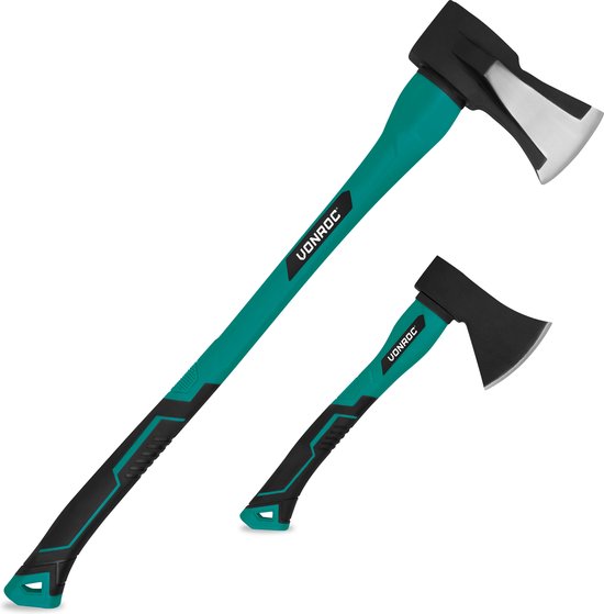 VONROC Kloofbijl en handbijl set - gehard stalen kop - glasvezel steel - 79cm - 3900gr/35cm - 950gr van VONROC