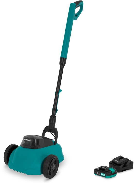 VONROC Mini Elektrische Grasmaaier 20V – 22 cm – Maaien en mulchen in één - Drie instelbare maaihoogtes: 30mm, 40mm, 50mm –- Incl. reinigingstool - incl. 2.0Ah Accu en snellader