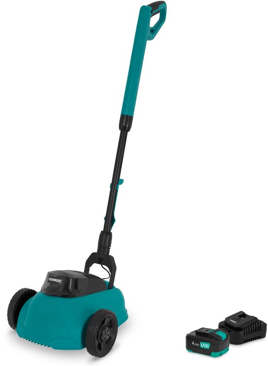 VONROC Mini Elektrische Grasmaaier 20V – 22 cm – Maaien en mulchen in één - Drie instelbare maaihoogtes: 30mm, 40mm, 50mm –- Incl. reinigingstool - Incl. 4.0Ah Accu en lader