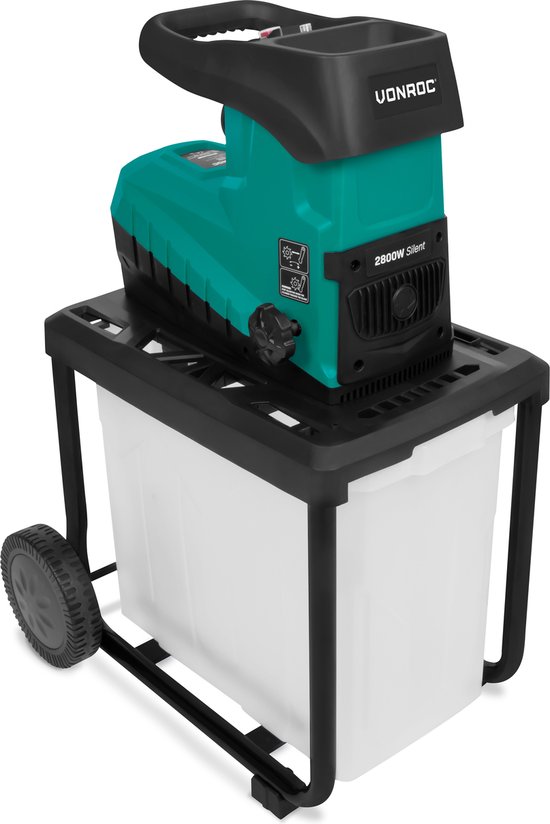 VONROC Stille Hakselaar/Shredder 2800W – Voor takken tot Ø45mm – Incl. 60L opvangbak & duwstok van VONROC