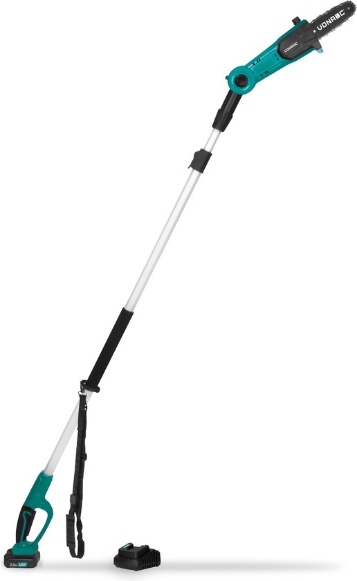 VONROC Telescopische Accu Kettingzaag 20V - Kantelbaar zaagblad - Traploos verlengbaar (Incl. 2.0Ah Accu en snellader) van VONROC