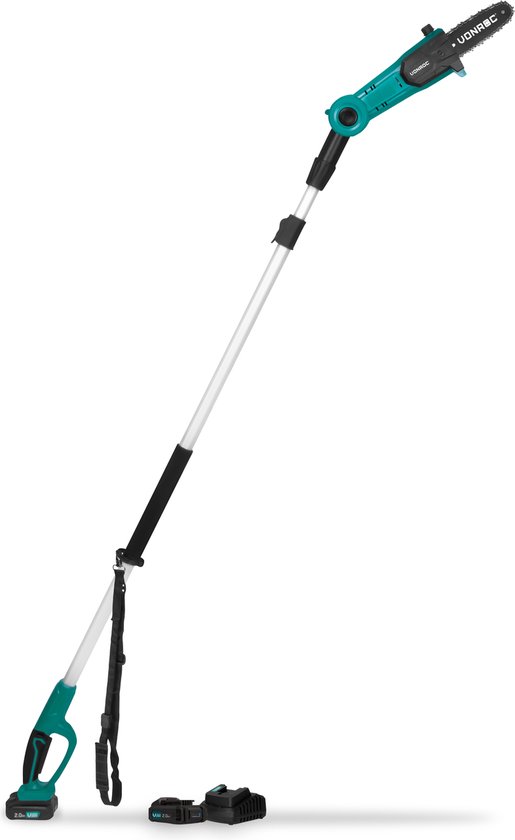 VONROC Telescopische Accu Kettingzaag 20V - Kantelbaar zaagblad - Traploos verlengbaar (Incl. 2x 2.0Ah Accu en snellader) van VONROC