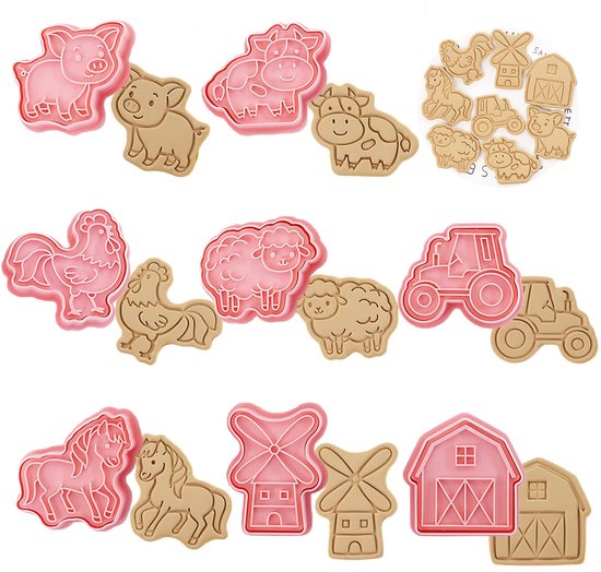 Vorm van Boerderij Thema 3D Uitsteekvormpjes van Plastic voor Fondant, taarten, koekjes, bakken, keuken accessoires, DIY Feestelijke Decoratie 8 Stuks