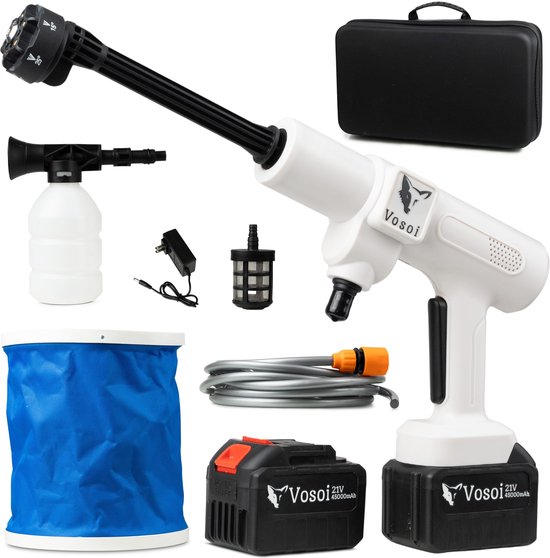 Vosoi Hogedrukreiniger - Draadloze Hogedrukreiniger - Hogedrukreiniger Auto - Hogedrukreiniger Accu - Terrasreiniger - Hogedrukspuit - 400W - 2x 45000 mAh Accu - Luxe koffer - 100 minuten gebruik van Merkloos	