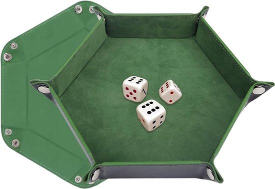 Vouwbaar dobbelstenenbord - Lede - Fluwelen dobbelsteenplaat - Dubbelzijdig dobbelbakje - Zeshoek voor Dungeons & Dragons - RPG-dobbelspel - DND en andere tafelspellen - Groene dobbelaccessoires