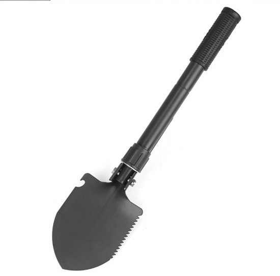 Vouwbare Schoffel - 41,5cm Opklapbare Graafgereedschap met Draagtas | Duurzame Getand Rand voor Kamperen, Wandelen, Tuinieren, Vissen & Noodgevallen (Zwart) van Merkloos	