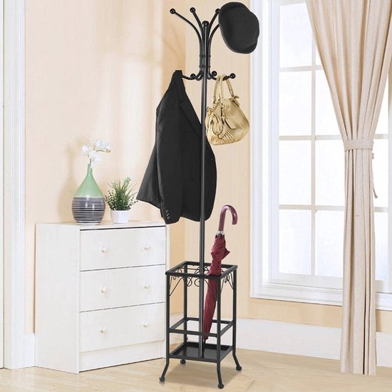 Vrijstaande kapstok met 9 haken en parasolstandaard - Modern kledingrek voor woonkamer, slaapkamer en kantoor van Wenko