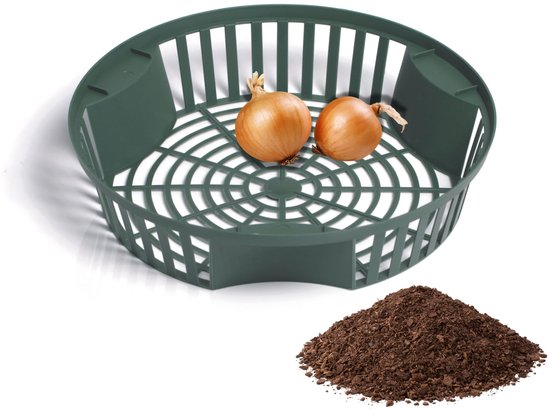 VT Goods - 2-in-1 tuinzeef - Tuinorganizer voor groente - Donkergroen - Ronde zeef 31 cm - Perfect voor aardappelen en uien - Ideaal voor in de tuin