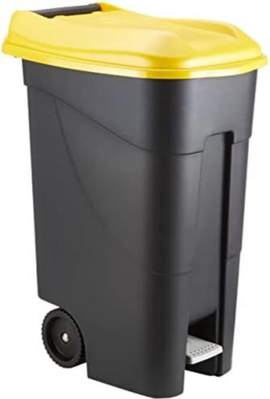 Vuilbak Buiten - Vuilbak Buiten met Deksel - Vuilbak Buiten Bewaren , wielen + pedaal, 80 l, zwart/geel van 4Goods