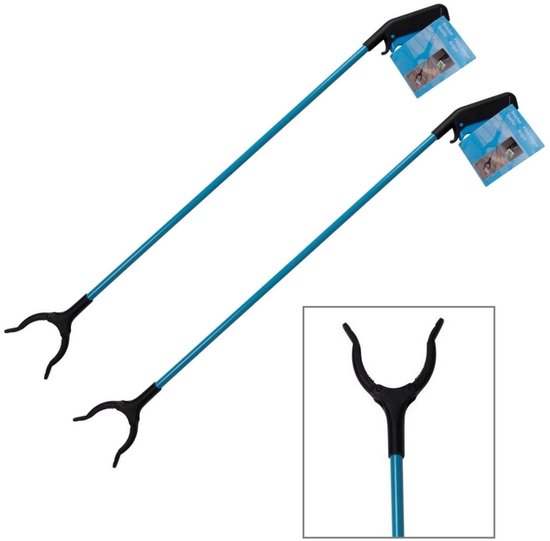 Vuilnis en afval grijper - 4x - grijpstok - oppakstok - blauw - 83 cm - kunststof van Merkloos	
