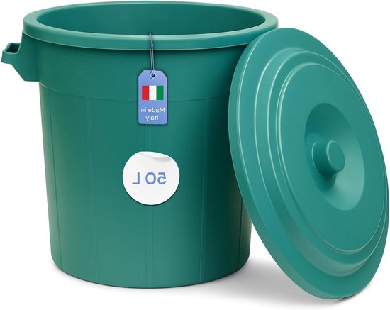 Vuilnisemmer met deksel - Afvalton Tuin - Afval Opslag - UV en Vorstbestendig - 50 Liter Inhoud - Groen