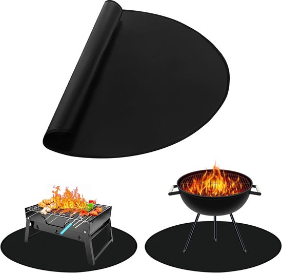 Vuurkorfmat, 105 x 106 cm ronde vuurvaste mat, vuurkorf voor buiten, opvouwbare vuurplaats, grillmat, resistente terrasgrillmat voor terrasplanken, gras, gazon, achtertuin en buitencamping van Merkloos	