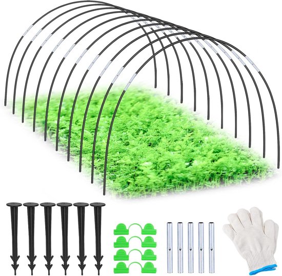 VVGoods - Tuinbanden voor verhoogde bloembedden - 30 stuks met clips, buizen, haringen en handschoenen - Doe-het-zelf groeitunnelbanden van VVGoods