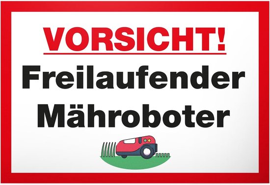 Waarschuwingsbord robotmaaier 30 x 20 cm - weerbestendig - grappige tuindecoratie - perfect cadeau voor tuinliefhebbers - ShopVlot