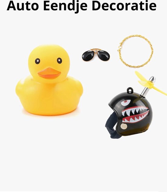 Waledano® Auto En Fiets Decoratie- Auto Eendje Decoratie - Geschikt voor Auto ,Motor en Fiets Decoratie - speelgoed- Accessoires fiets - met Helm, Zonnebril en metalen Ketting van Waledano
