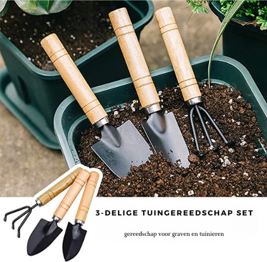 Waledano® Tuingereedschap Set - Geschikt voor tuinieren - planten Tuinschepje - Kweek set - Tuinhark - Plantschep - Handschep - met Houten Handvat - 3-Delige van Waledano
