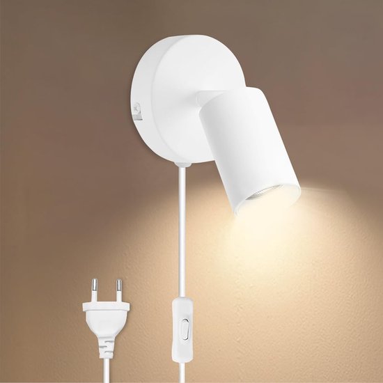Wall Lamp with Plug - GU10 - 350° Rotating Wall Light with Switch for Bedroom - Living Room - Reading Room - Kitchen - Without Light Bulb van Merkloos	