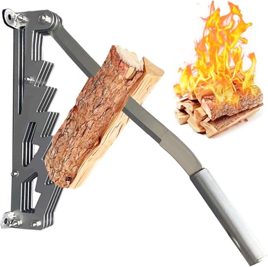 Wall Mounted Kindling Splitter - Carbon Steel Wood Splitter - Portable Manual Firewood Cutter - Heavy Duty Camping Tool 57 x 10cm (Silver)