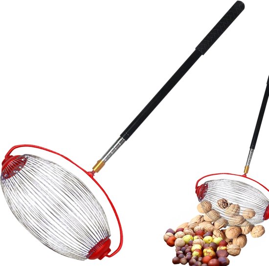 Walnotenverzamelaar - Bovenroltype - Telescopische walnotenverzamelaar - Gemaakt van roestvrij staal - Spleet van staaldraad met hoge dichtheid - Geschikt voor walnoten, pecannoten, kastanjes en kleine appels van Merkloos	