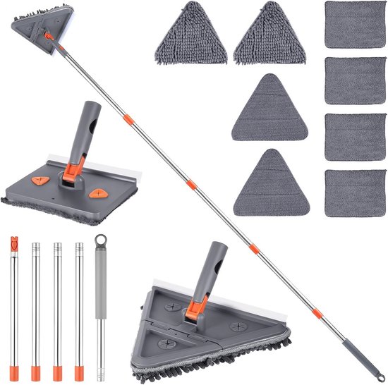 Wand- en Plintreiniger met Lange Steel - Dweil met 8 Herbruikbare Pads voor Al het Schoonmaakwerk van MAGICSWEEP