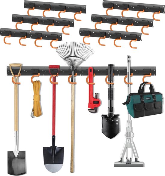 Wandhouder voor Tuingereedschap - 6 x 42 cm, Stalen Ophanging - Ideaal voor Garage en Tuin (Zwart) van Purmax
