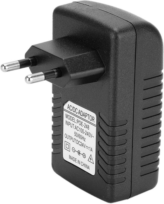 Wandstekker POE-injector DC 24V 1A Stroomadapterstekker - Kortsluiting - Overstroom - Overspanningsbeveiliging - Eenvoudig te installeren voor POE Bluetooth-apparaten van Merkloos	